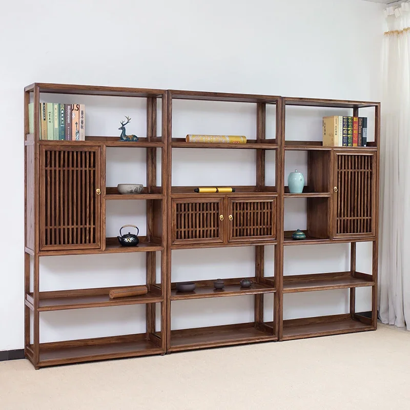 HHHHBlack الجوز رف الكتب الصيني الجديد خزانة الكتب الرف Bogu الجرف