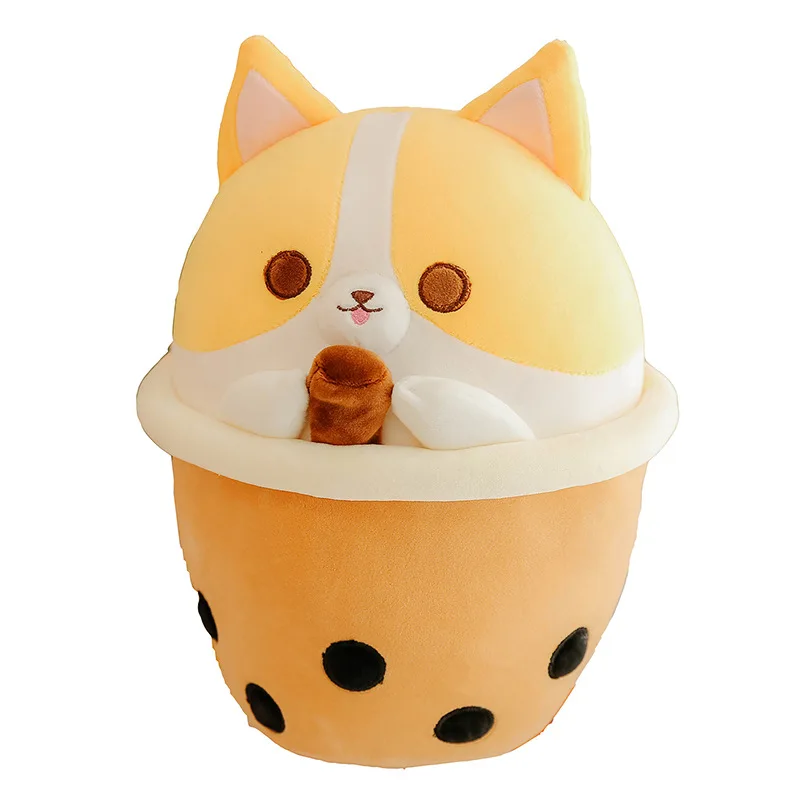 Cute Cartoon Bubble Tea Cup Shaped Pillow Real Life Pearl Milk Tea Plush Toy Stuffed Soft Funny Cat Claw Food Doll Children Gift