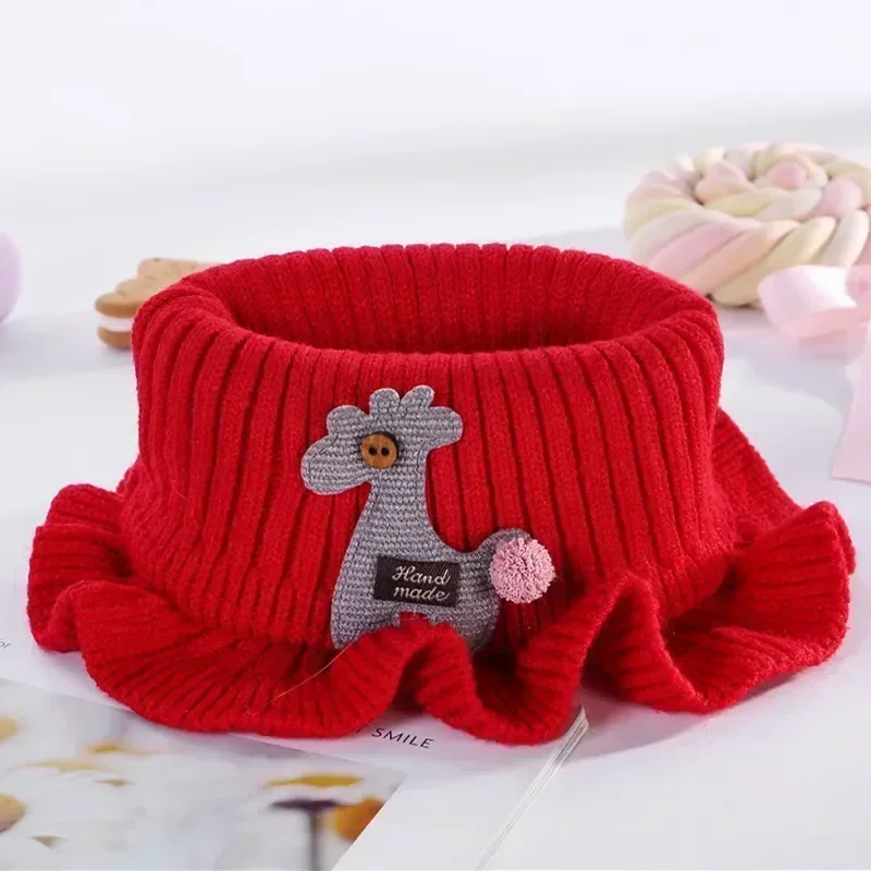 6 Colors Warmer Baby Knitted Scarf Cartoon Giraffe Ruffle Neck Girls Kids Warm Scarves Collar Circle Outdoor Winter Scarfs