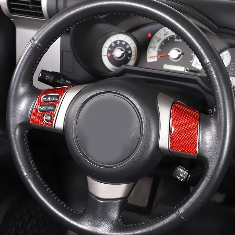 لينة ألياف الكربون سيارة الجبهة عجلة توجيه سيارة غطاء أزرار ملصق الكسوة الداخلية اكسسوارات السيارات لتويوتا FJ كروزر 2007-21 sories #6