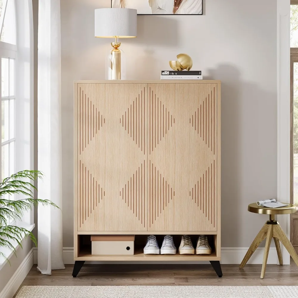 

Shoe Cabinet with Doors, 6-Tier Entryway Shoe Storage Cabinet with Adjustable Shelves, Contemporary Wood Shoe Organizer for Livi