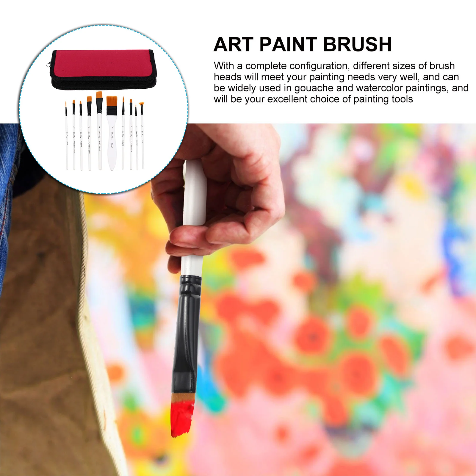 مجموعة فرش ألوان مائية احترافية مكونة من 10 قطع، مصنوعة من الخشب الآمن والمتين لفرشاة طلاء الألوان المائية الزيتية