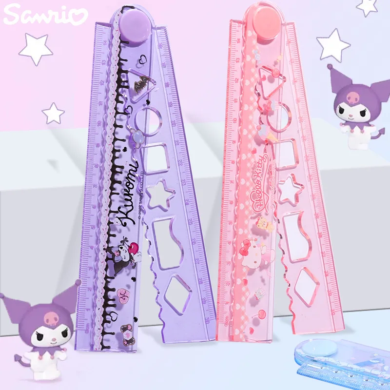 Cartoon Kuromi Student Stationery Ruler Sanrio Anime Hello Kitty My Melody Folding Ruler Kids Math Measurement Tools Supplies