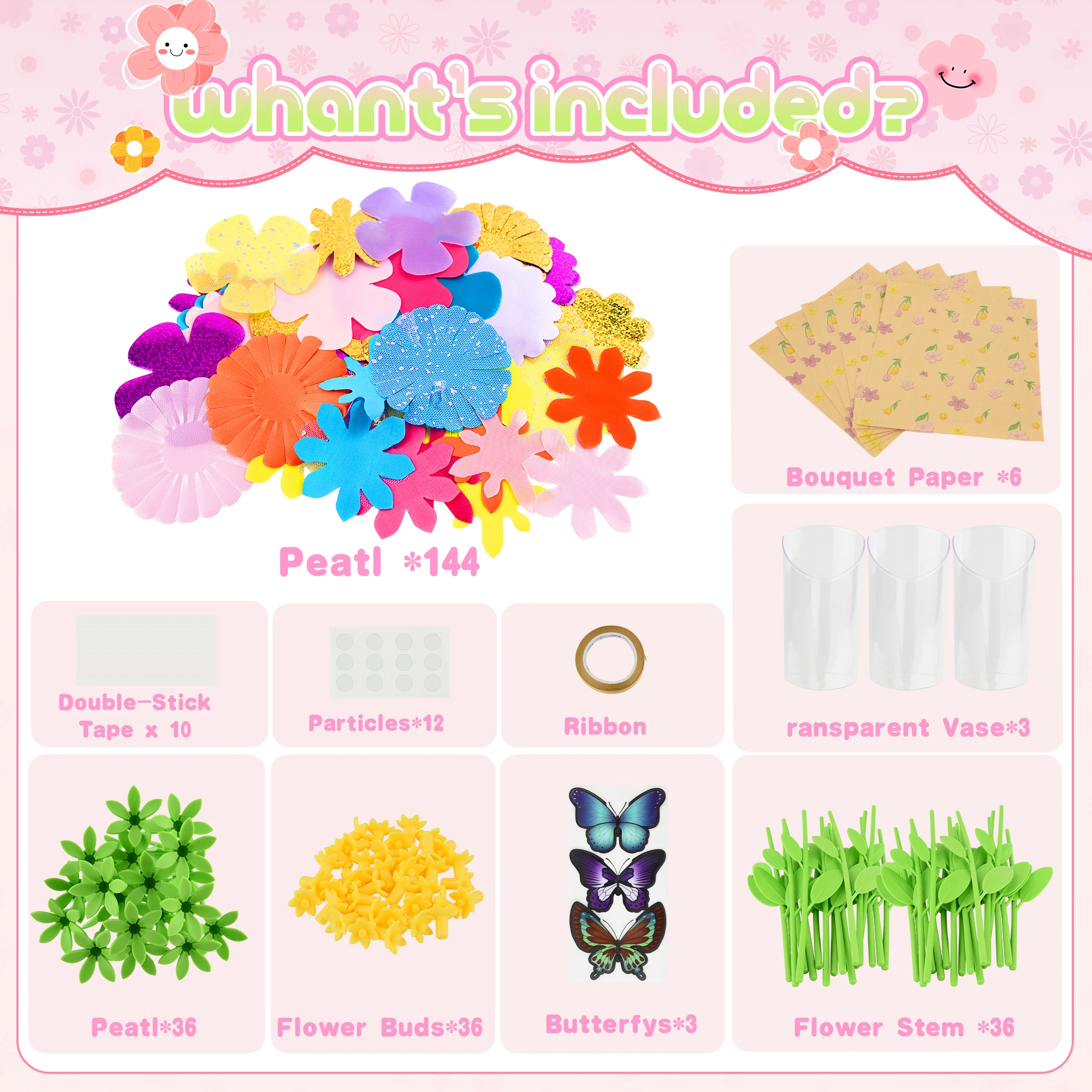 Fabric Flower Bouquets Toys,Flower Making Kit-DIY Craft Kits Toys for Kids,DIY Build Your Flowers Bouquet, Arts and Craft Toys