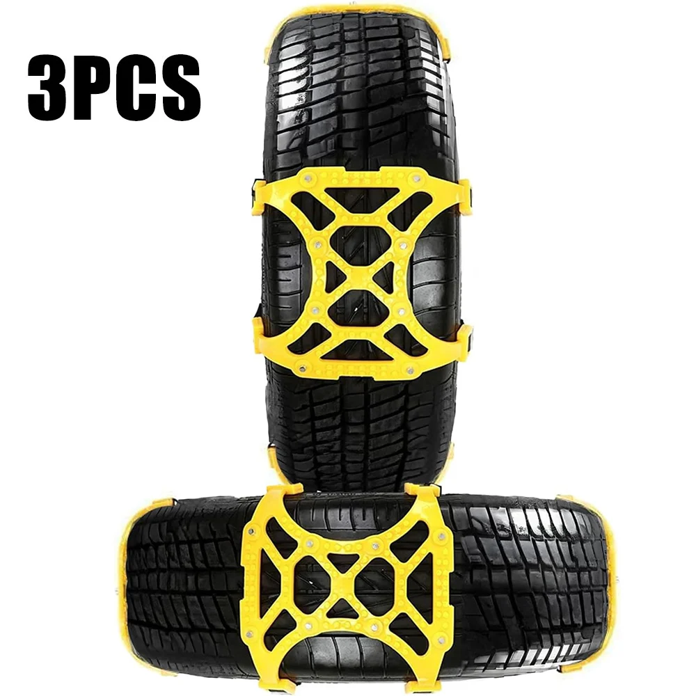 3pcs Car Snow Tire Chains TPU Mud Tyre Wheels Thick Anti-Skid Belt for Car Trucks/SUV/ATV Outdoor Camping Tourism Supplies