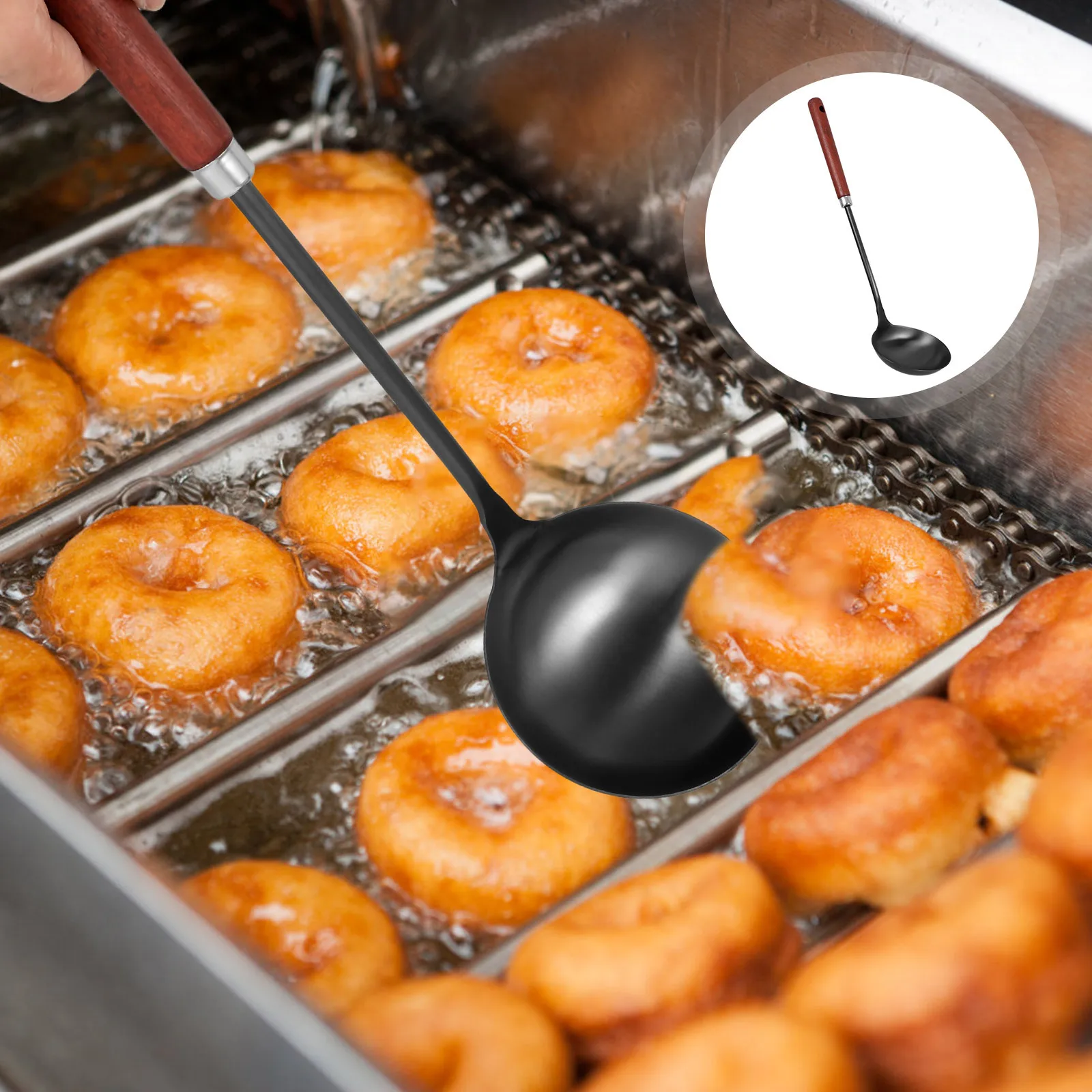 

Kitchen Ladle Stainless Steel Long Handle Soup Spoon Wooden Handle Serving Ladle for Home Hotel Restaurant Reusable