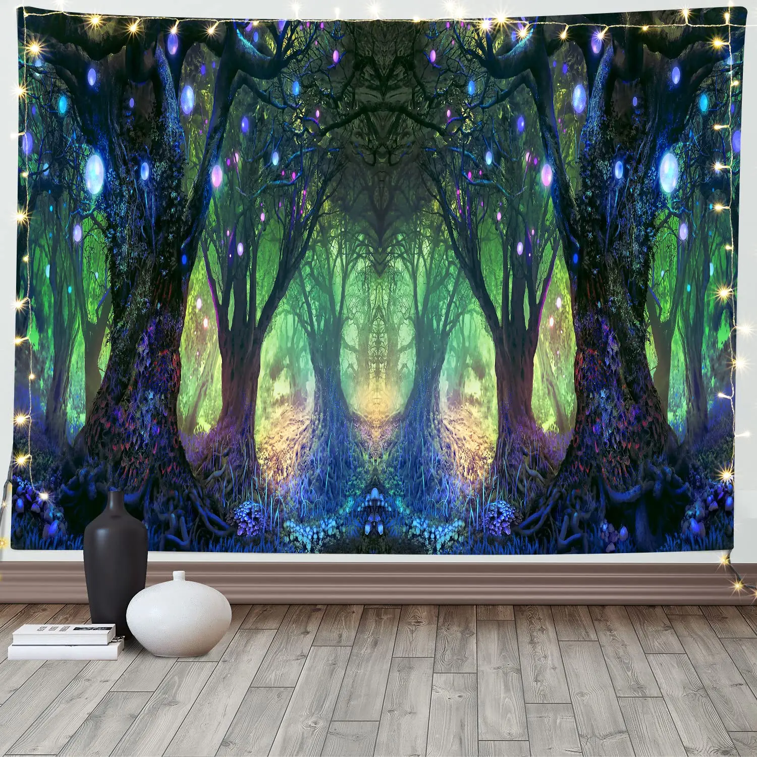 Trippy Enchanted Forest Tapestry Wisteria Tree Tapestries Fairy Tale Tree of Life Tapestry Wisteria Flower Tassel Wall Tapestry