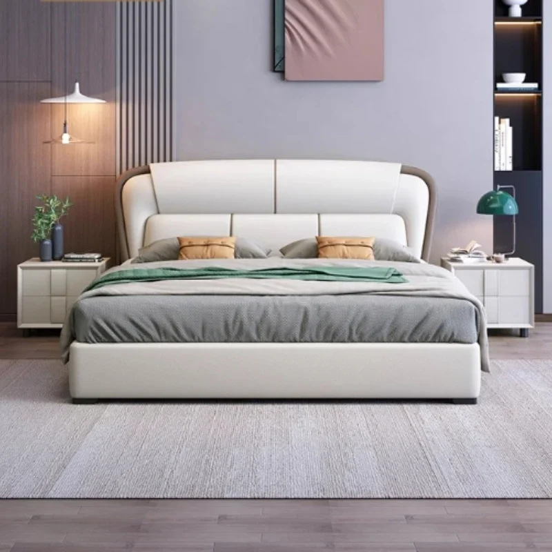 

Shelves Modern Double Bed Decoration Queen King Size Frames Double Bed Lit 150X200 Luxury Modern Cama De Casal Bedroom Furniture