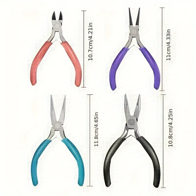 4-piece set and single piece jewelry pliers, including needle shaped circular wire cutting machine for jewelry bead repair