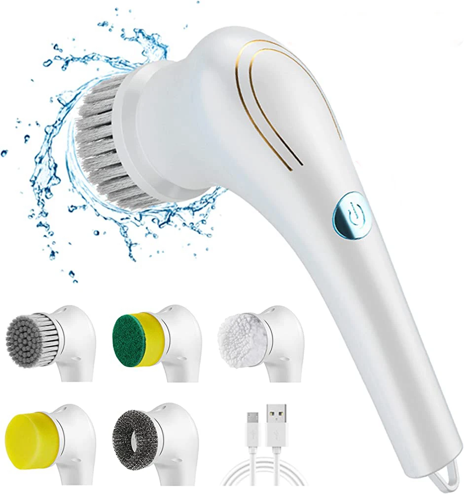 

Usb Charging 5in1 Electric Cleaning Brush Living Room Bathroom Wall Bathtub Kitchen Dishwashing Brush Household Cleaning Supplie