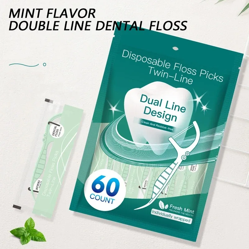 

Portable Dental Floss Stick High Tension Smooth Disposable Toothpick Double Line Dental Floss Oral Hygiene Dental Cleaning Tools