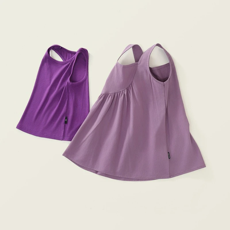 Girl's Purple Sleeveless Camisole Dress 2025 Summer Children's Korean Version Design Vest+sleeveless Dress Two-piece Girls Dress