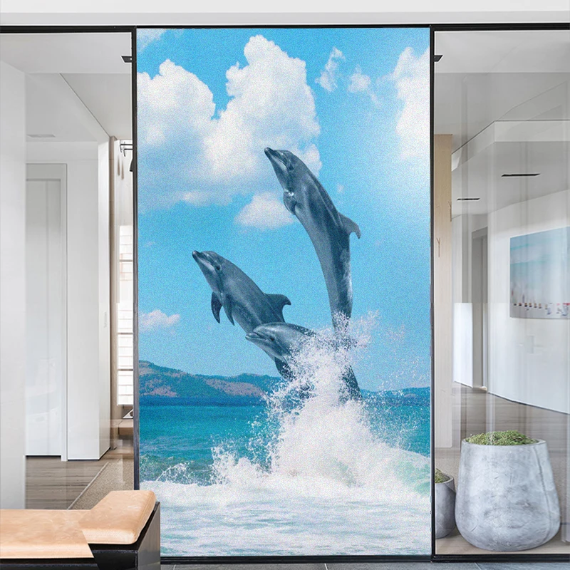 

Window Film Privacy Frosted Glass Sticker Heat Insulation and Sunscreen Dolphin Decoration Adhesive sticker for Home