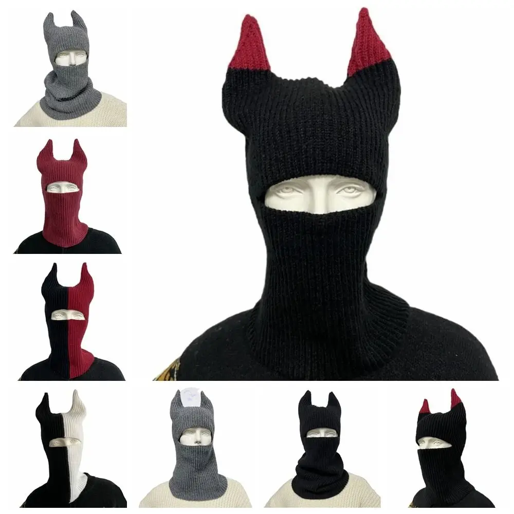 Riding Mask Cow Horn Cow Horn Knitted Hat Multifunctional Letter Cap Warm Neck Cover Turban Baotou Hat Riding Mask Winter Scarf