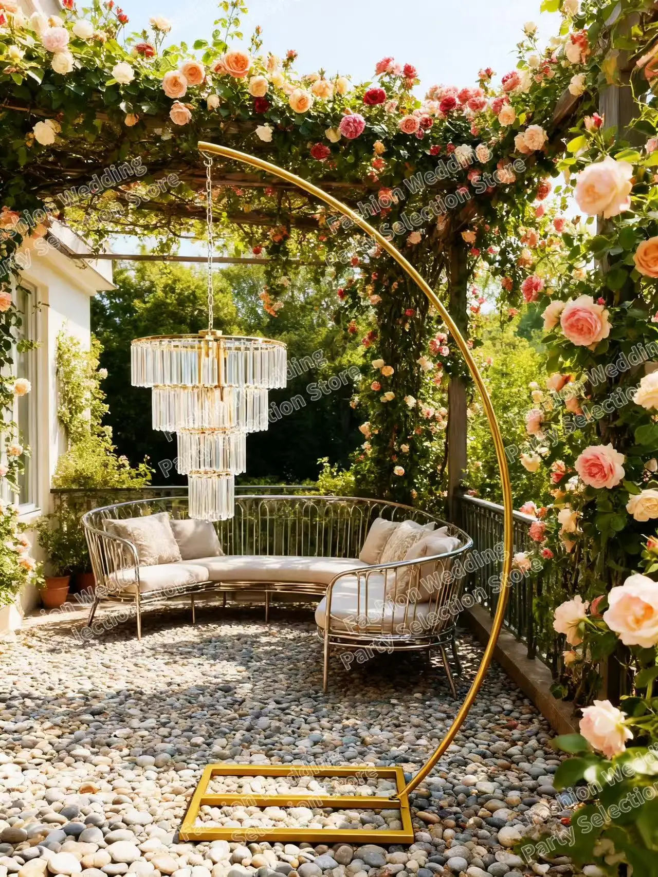 

Detachable Crystal Pendant Iron Flower Arch Wedding Decoration Craft,for Outdoor Wedding & Indoor Birthday Party Christmas Props