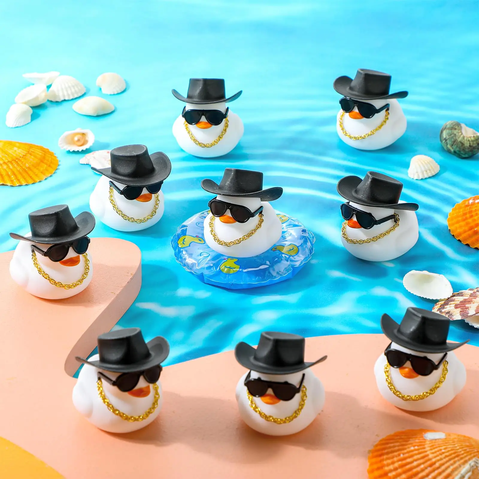 6-60 مجموعة الأبيض كاوبوي بطة مطاطية السائبة البسيطة الأصفر البط حفلة صغيرة البط لعبة عصابات لصيف دش حفلة صالح