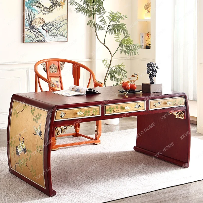 Y New Chinese Style Solid Wood Dining Table Painted with Drawers Book Desk Computer Writing Desk Office Desk