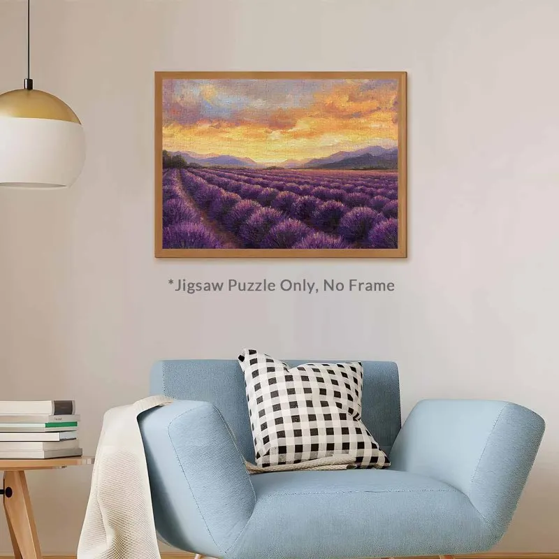 Quebra-cabeça de 500 peças para adultos - campo de lavanda, céu do pôr do sol, quebra-cabeça com padrão de paisagem colorida