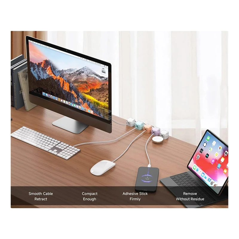 Paquete de 8 Clips de Cable magnéticos, soporte de Cable ajustable para gestión de cables debajo del escritorio, organizador de cables de cargador adhesivo
