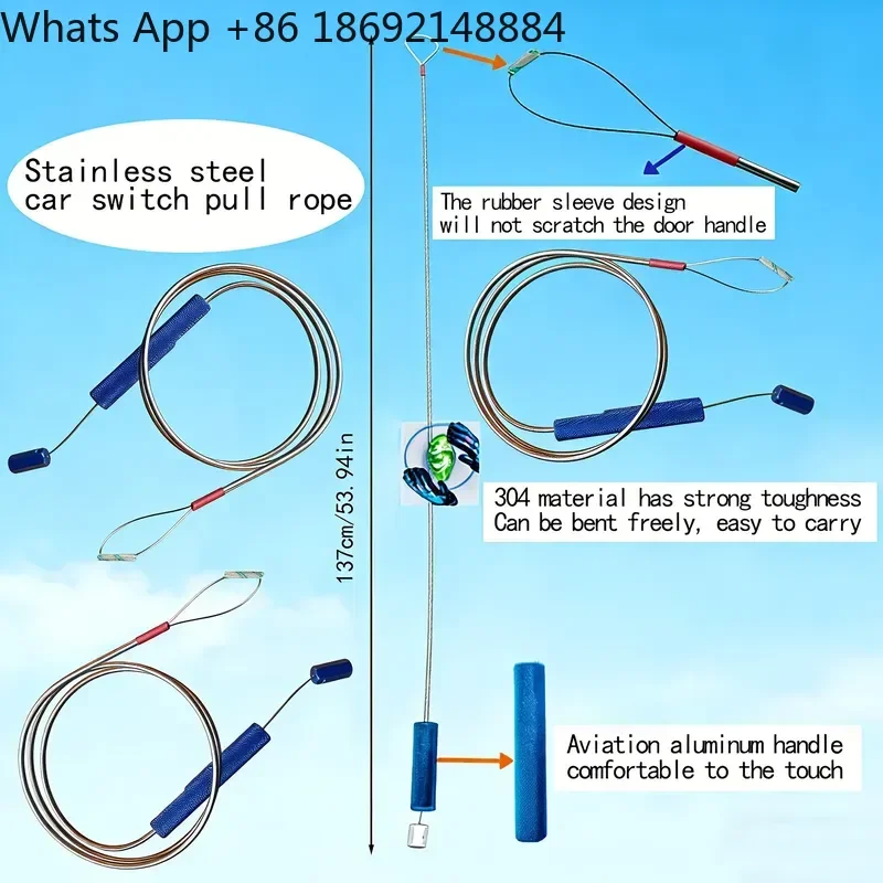 Stainless Steel Car Emergency Pull Rope Multi-Functional Door Unlocking Tool Long Rod Hook Picker for Self-Driving Rescue