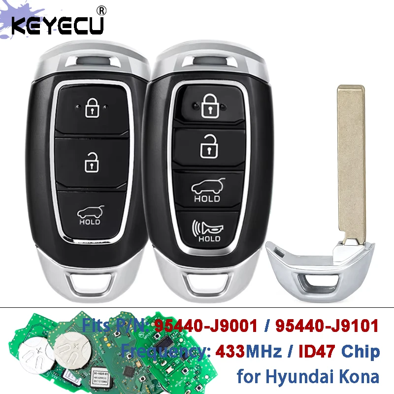 

KEYECU 433 МГц ID47 чип 95440-J9001 95440-J9101 FCC ID: TQ8-FOB-4F19 интеллектуальный дистанционный брелок без ключа для Hyundai Kona 2019-2022