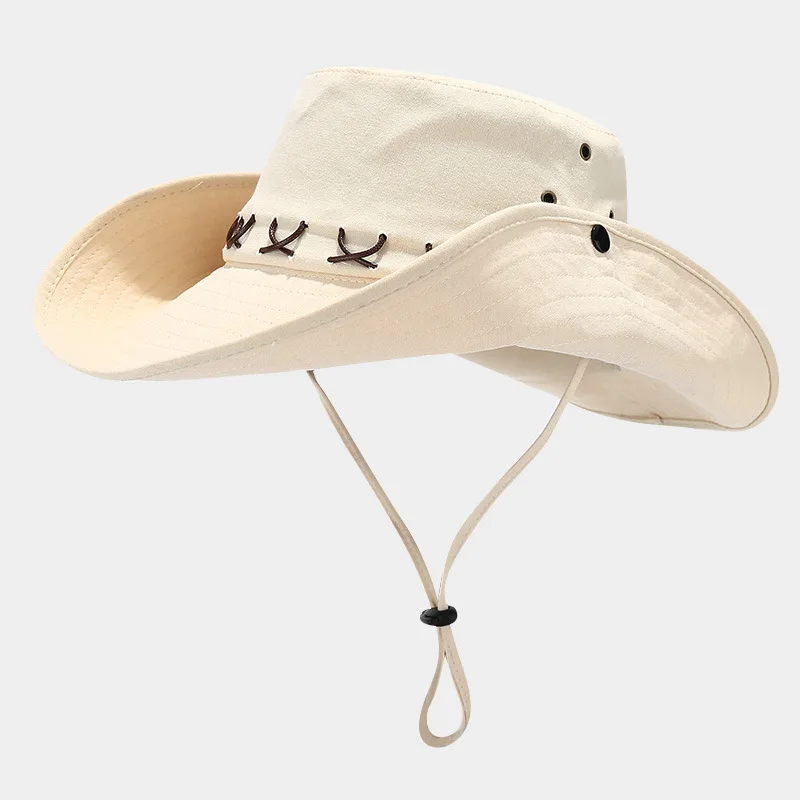 Cowboy Hat Men Summer Protection Big Brim Cap With String Women Accessory For Fishing Beach Swimming  Hiking Work Outdoor