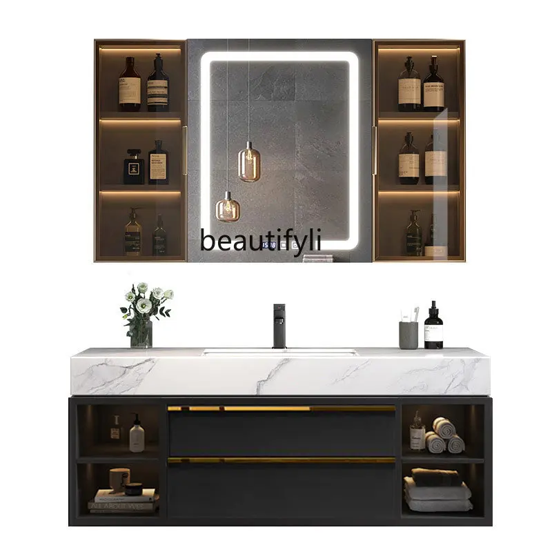 cqy Modern Light Luxury Stone Plate Bathroom Cabinet Combination Bathroom Smart Washstand Washing Machine Cabinet