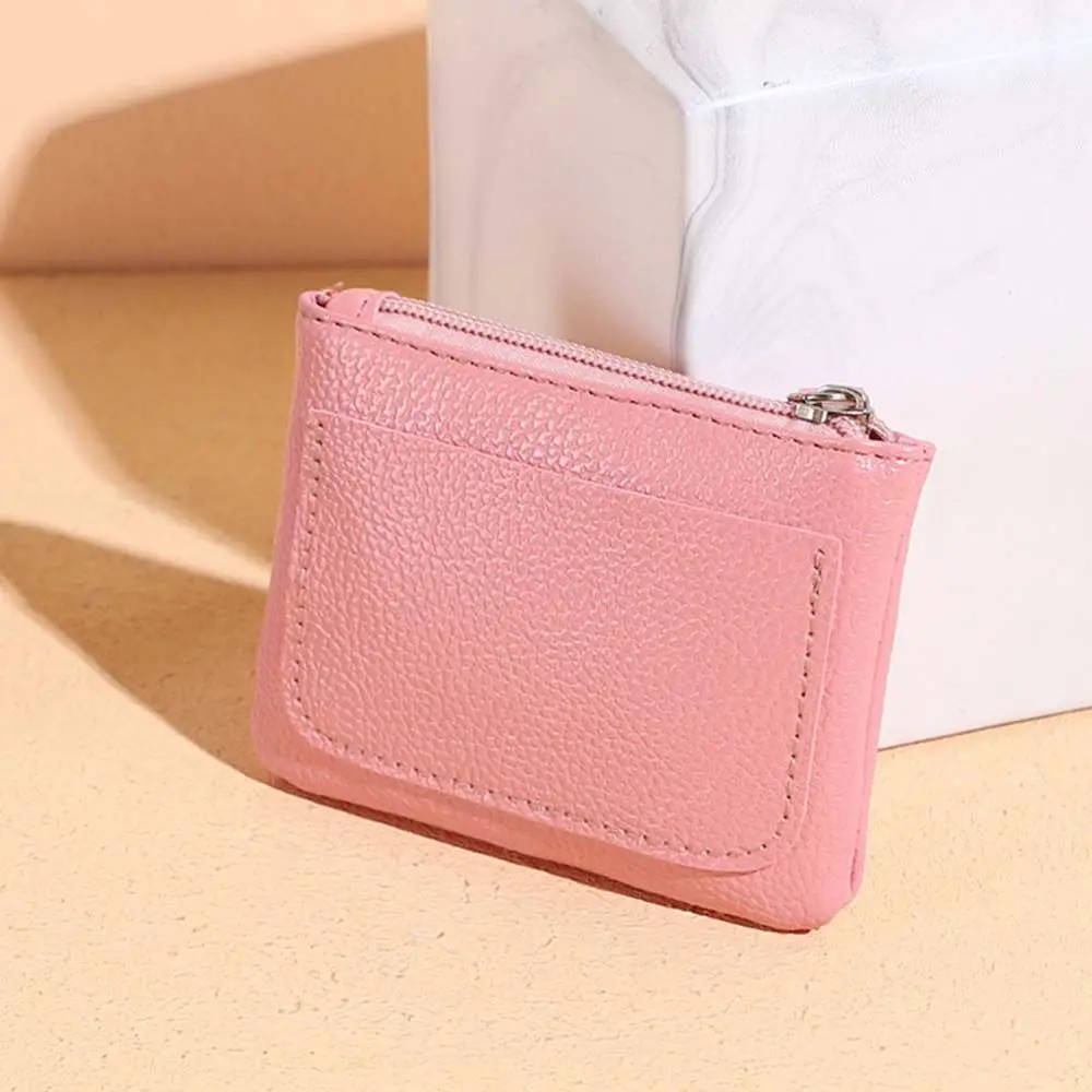 Porte-cartes en cuir PU solide pour femmes, mini porte-cartes à fermeture éclair, porte-cartes, poudres de cartes, pièce de monnaie, petit sac d'argent d'hectare, mode