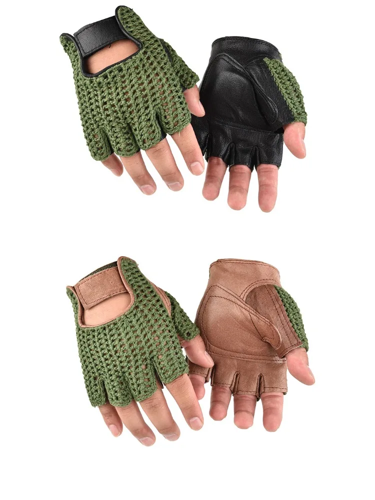 AliExpress UK Half-finger Gloves Leather Motocross Gloves Wool Mesh Men's Outdoor Sports Fitness Four-season Cycling Gloves