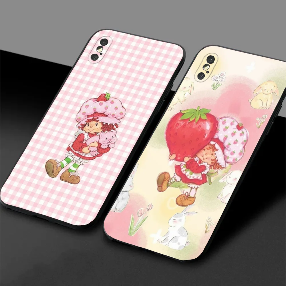 S-Shortcake S-Strawberry Phone Case For Samsung S24,23,22,30,21,10,9,Ultra,Plus,Lite,FE,5G Black Soft Case