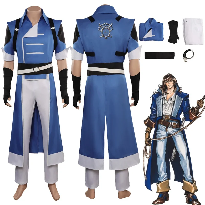 Richter Belmont Cosplay Men Costume Game Castlevania Top Pants Set Male Clothing Outfits Fantasy Halloween Carnival Party Suit