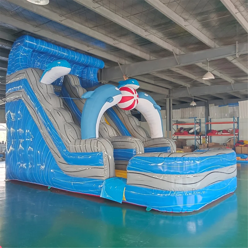 

Customized Dolphine Design Inflatable Slide Inflatable Water Slide Fun City Playground For Kids
