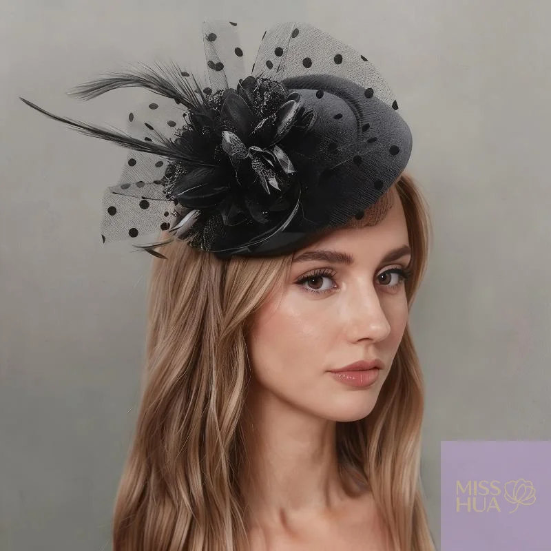 2025 جديد هوا الأسود اللؤلؤ زهرة مشبك شعر قبعة الاصطناعي شبكة علبة حبوب منع الحمل للنساء أنيقة قبعة رسمية مجوهرات اكسسوارات هوا هوا #2