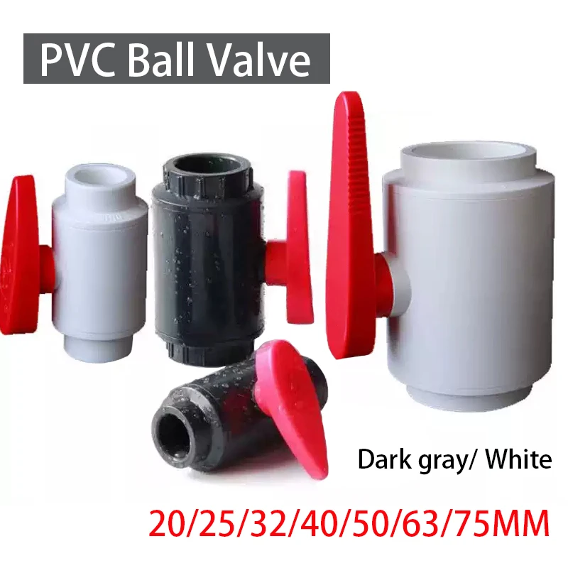 

1PC 20/25/32/40/50/63/75mm White/Dark gray PVC Ball Valve Pipe Socket Ball Valve Aquarium Fish Tank Connectors Fittings