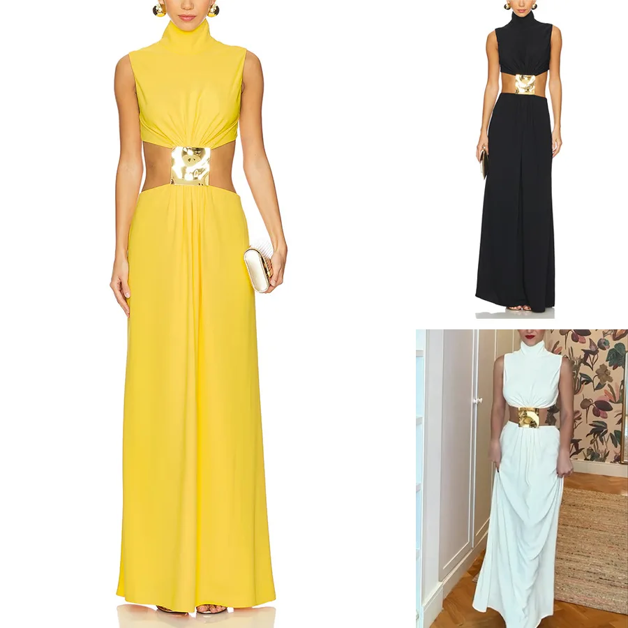 

Женское весенне-летнее новое платье без рукавов с высоким воротом на молнии, повседневное свободное платье для отпуска, сплошной цвет