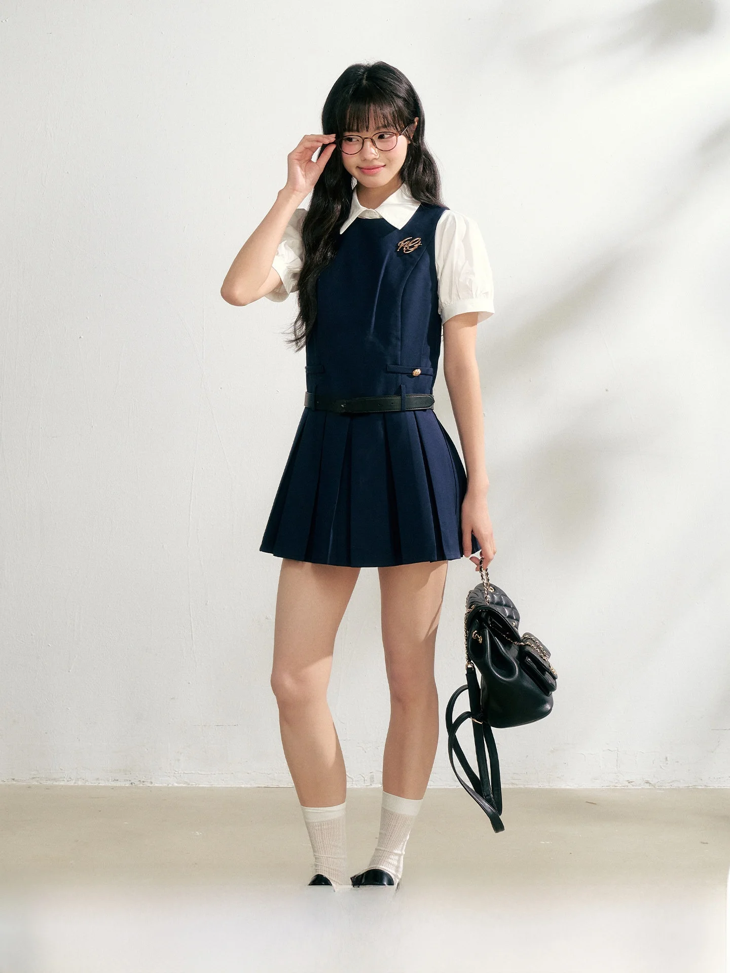 

NANGOON Original Women's Faion Set ort Sve irt Waist Inward Dr Spring New Sle Casual Collar Two-Piece Set