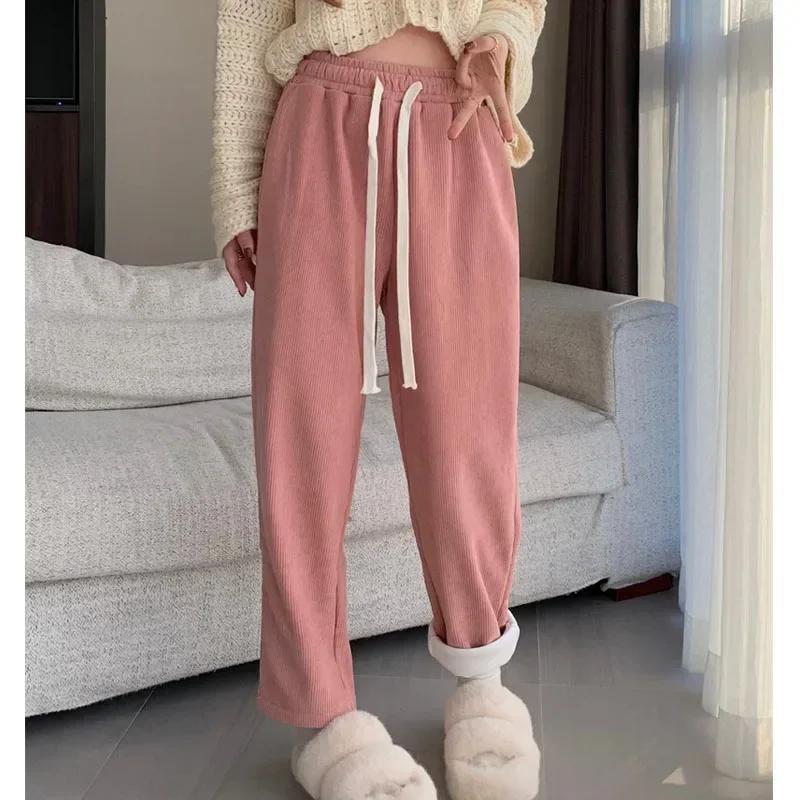 

Fashion Loose Drawstring High-waist Office Trousers Casual Warm Velvet Cropped Pants Women Autumn Winter Thick Harem Pants 29591