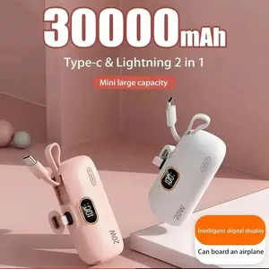 Bilashmart 30000mAh Mini Portable Power Bank Capsule Mobile Power Supply Emergency External Battery Fast Charger Type c iPhone Samsung