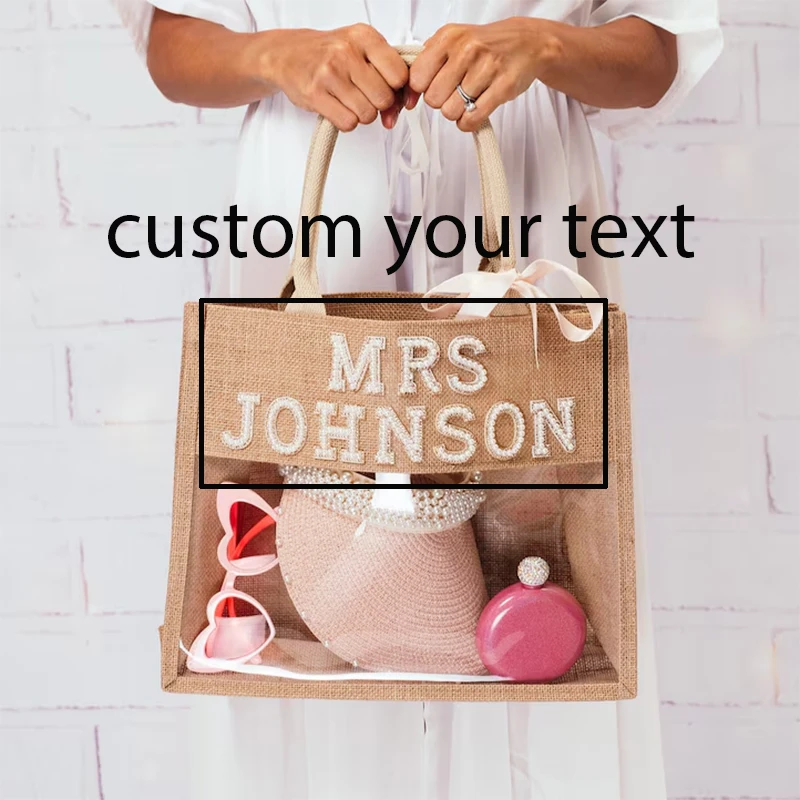 Custom Mrs Transparent Tote Bag beach wedding engagement Bachelorette hen Party Bridal Shower Honeymoon Gift Bride to be Present