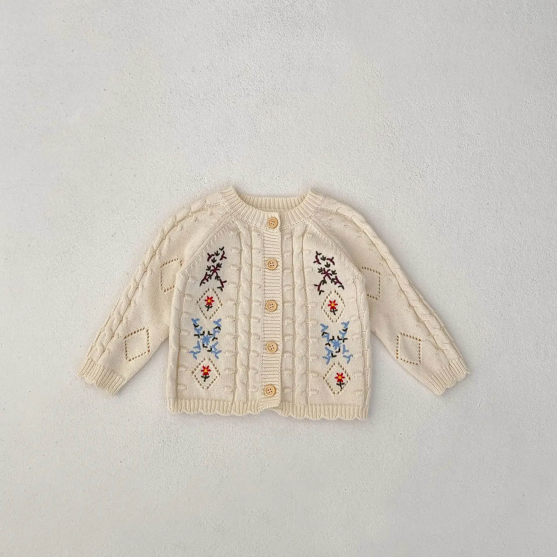 2024 Girls Baby Cotton Knitted Sweater Embroidered Long Sleeve Coat Suspender Rompers Spring and Autumn New