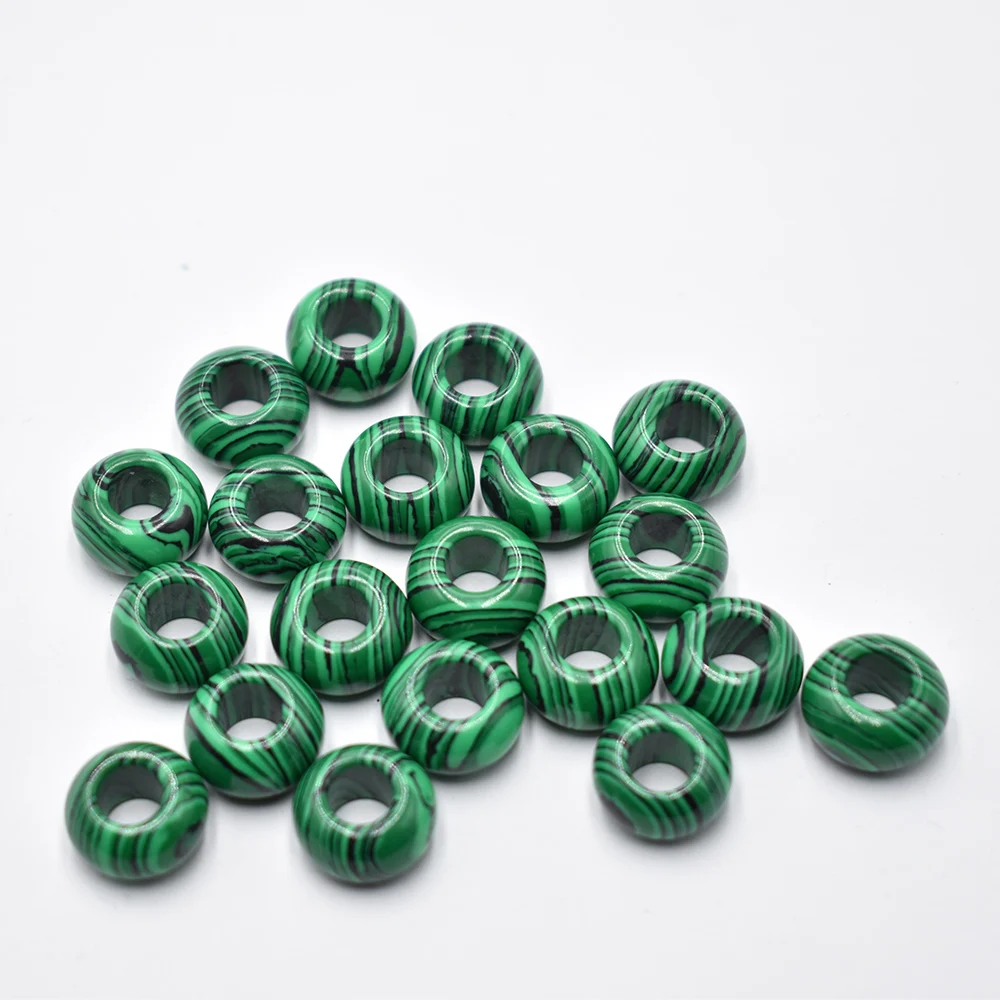

Оптовая продажа, 50 шт./лот, модный малахитовый камень высшего качества, круглая форма, подвески с большим отверстием, бусины 8x14 мм для маркировки ювелирных изделий