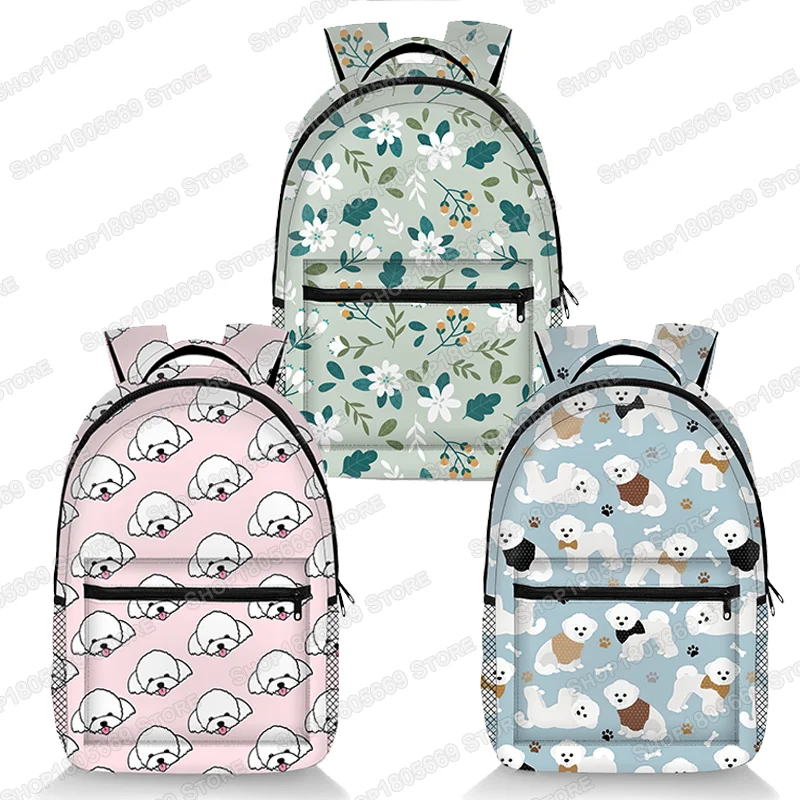 

Милый рюкзак с принтом собаки Бишон Фризе, маленькие школьные сумки с цветочным узором для подростков, женский модный рюкзак для ноутбука, рюкзак