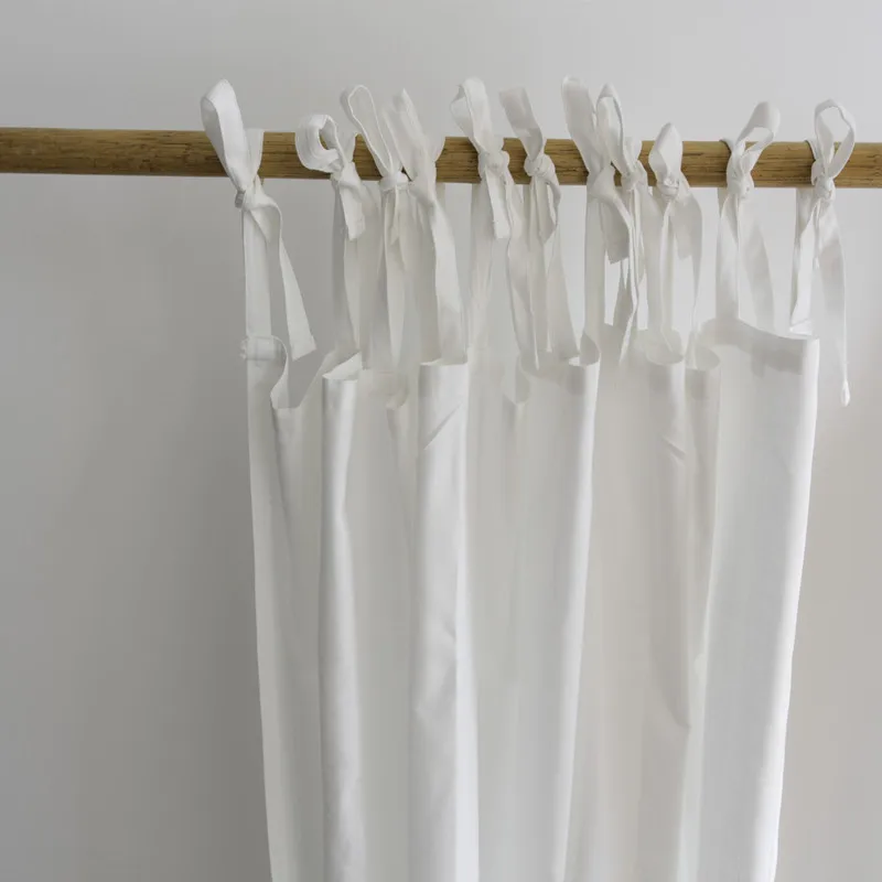 Modern Simple Curtain, Tie Top Home Decor Partition Drapes, White Curtains For Living Room, Solid Curtain For Bedroom Drapes