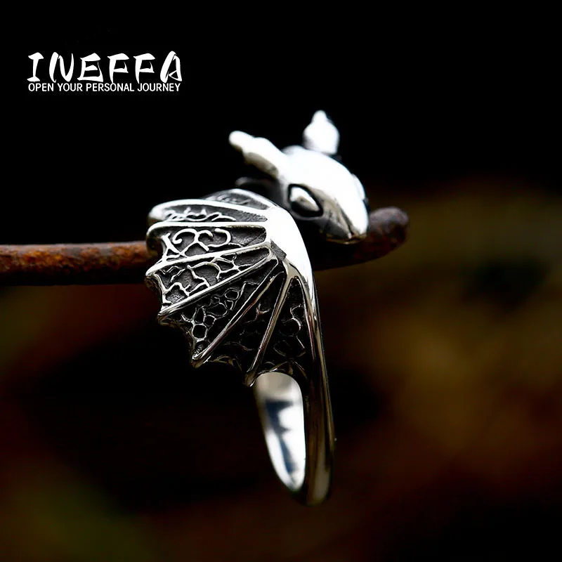 INEFFA 2024 New Product Stainless Steel Cast Flying Dragon Ring Retro Titanium Steel Men's Ring Jewelry free shipping everything