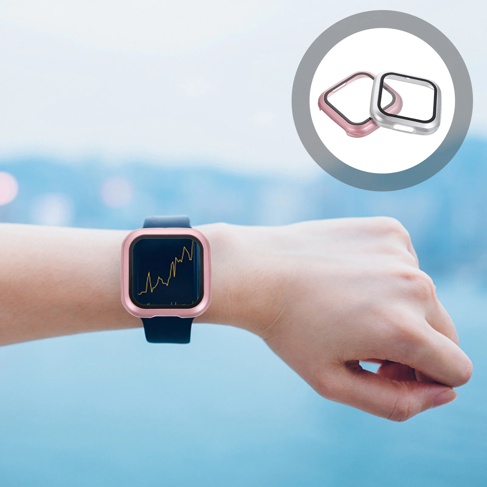 

2 Pcs Wrist Watch Covers Tempered Glass Screen Protector Protective Shell Scratch-proof Case