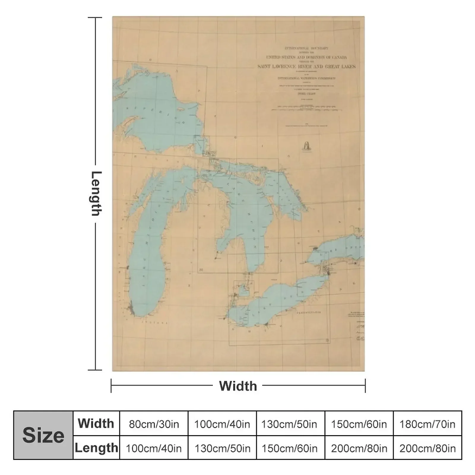 Vintage Great Lakes Map (1915) Throw Blanket couch cozy soft plush fuzzy picnic outdoor blanket
