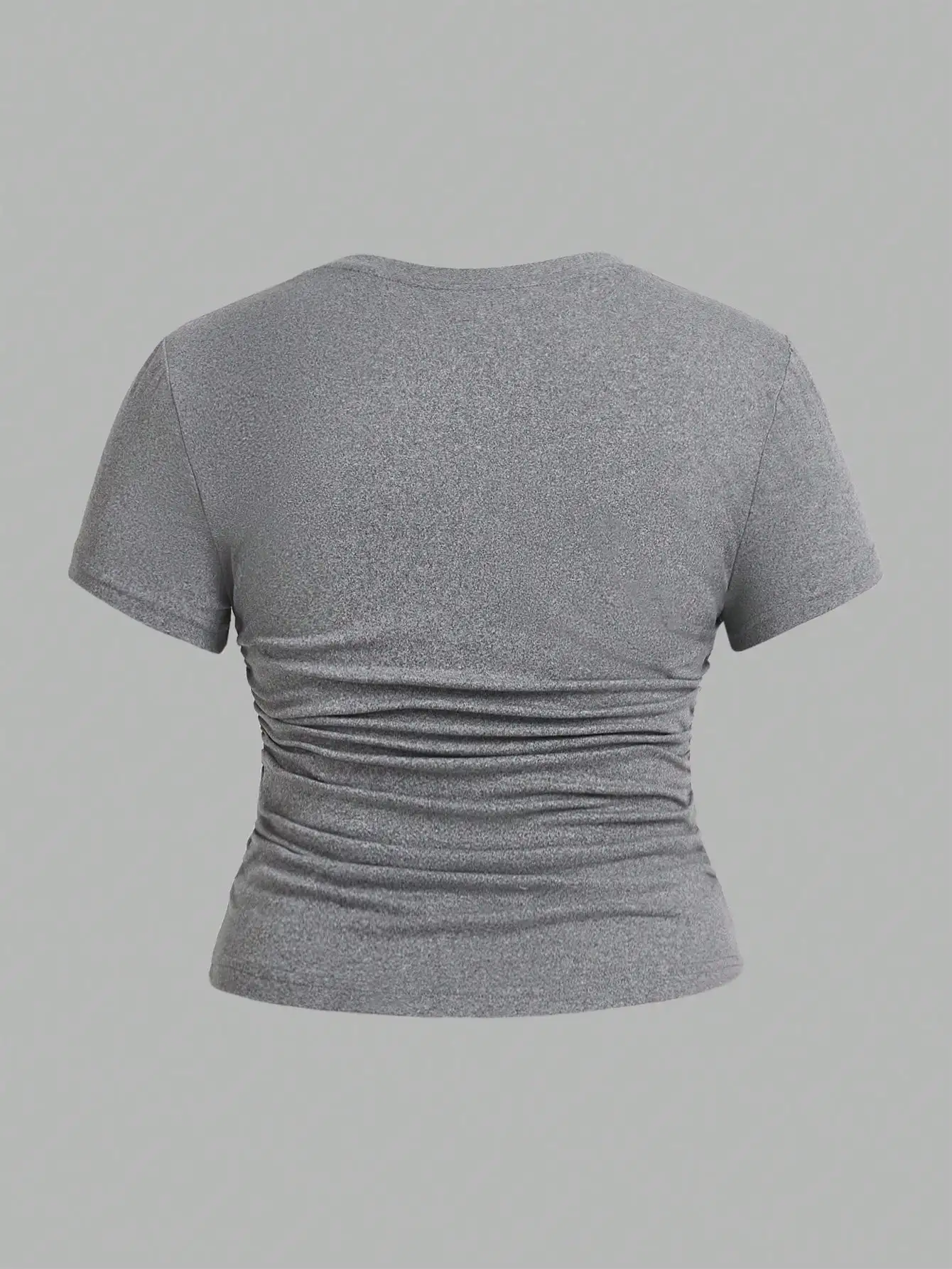 

Plus Size Ruched Knitted Short Sleeve T-Shirt With Round Neckline Casual Top