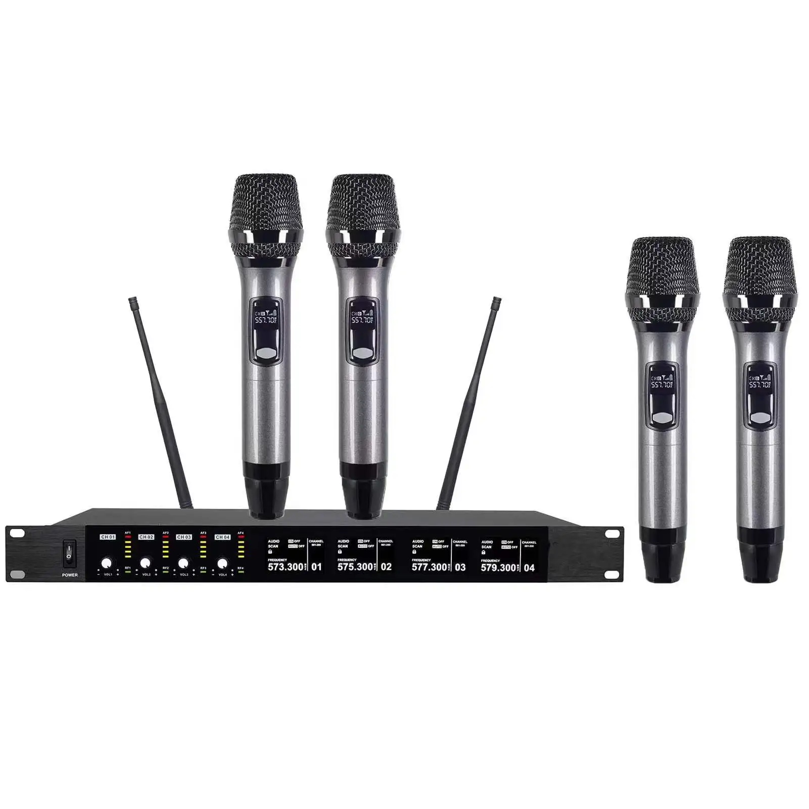 

BMG Best 4 Channel Wireless Microphone Mic Cordless 4 Headset Handheld And 1 Receiver For Karaoke/Speech/Teaching