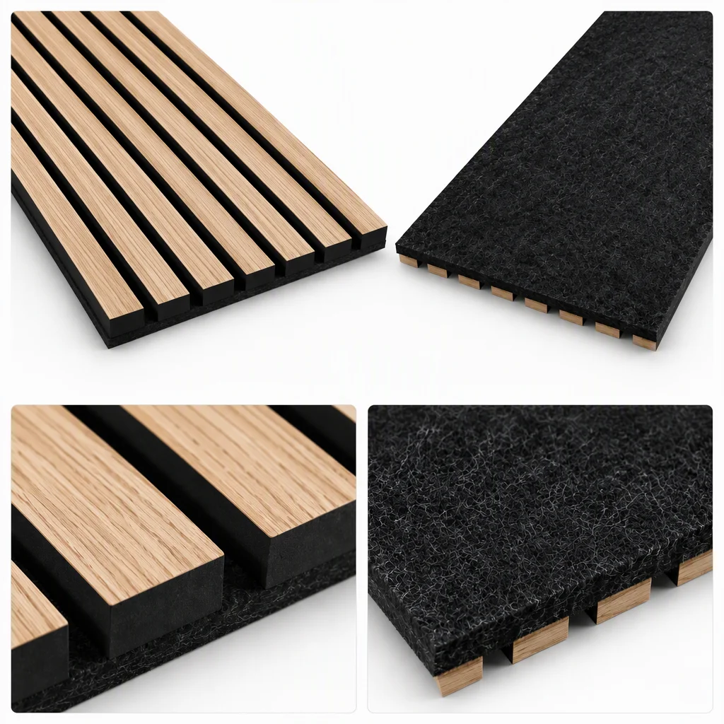 Walnut Slat Acoustic Wood Wall Panel Decorative Fiber Veneer For Interior Design Graphic Solution Available