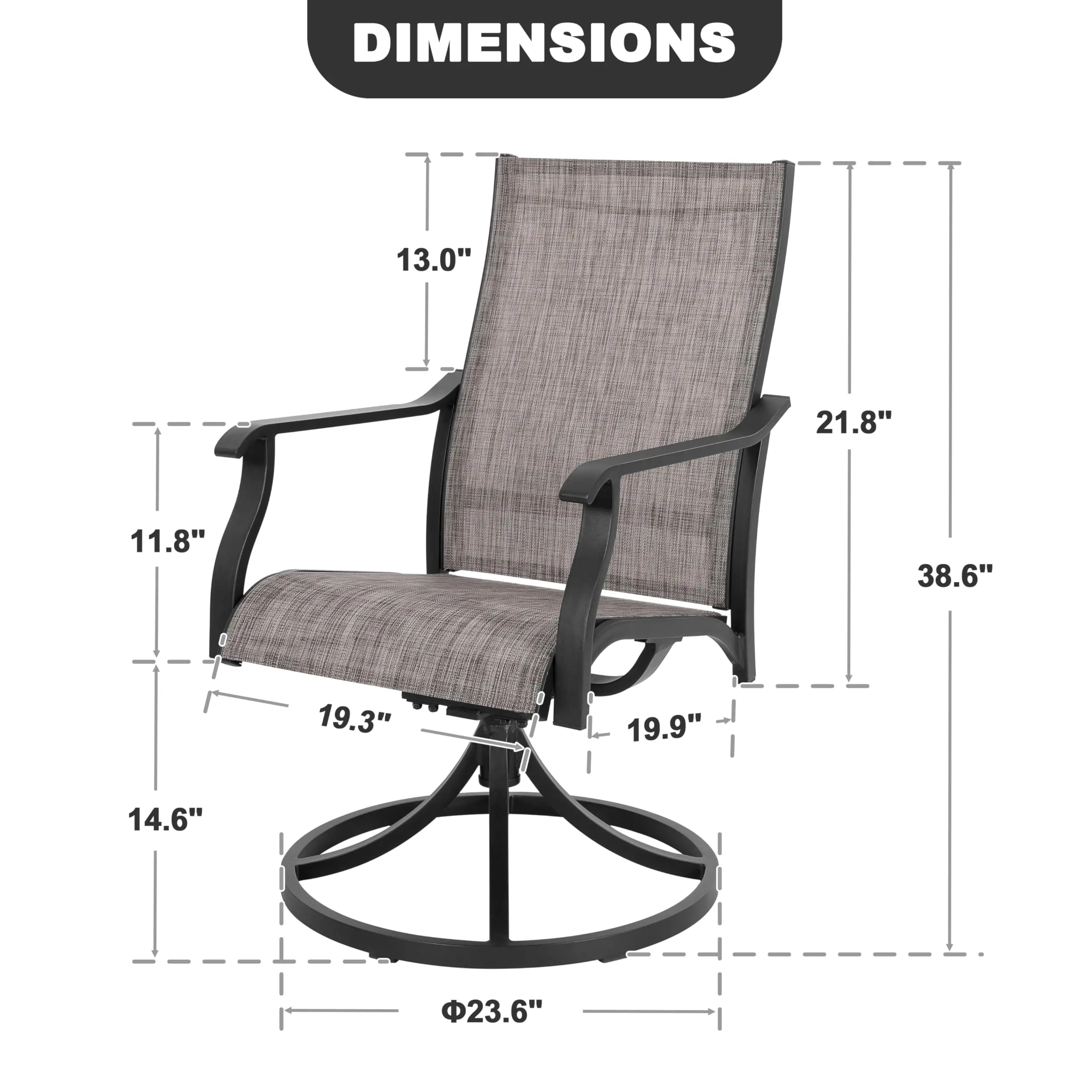 Patio Swivel Dining Chairs Set of 2, All-Weather Textilene High-Back Chairs with 360° Rotation and 15° Rocking, Grayish